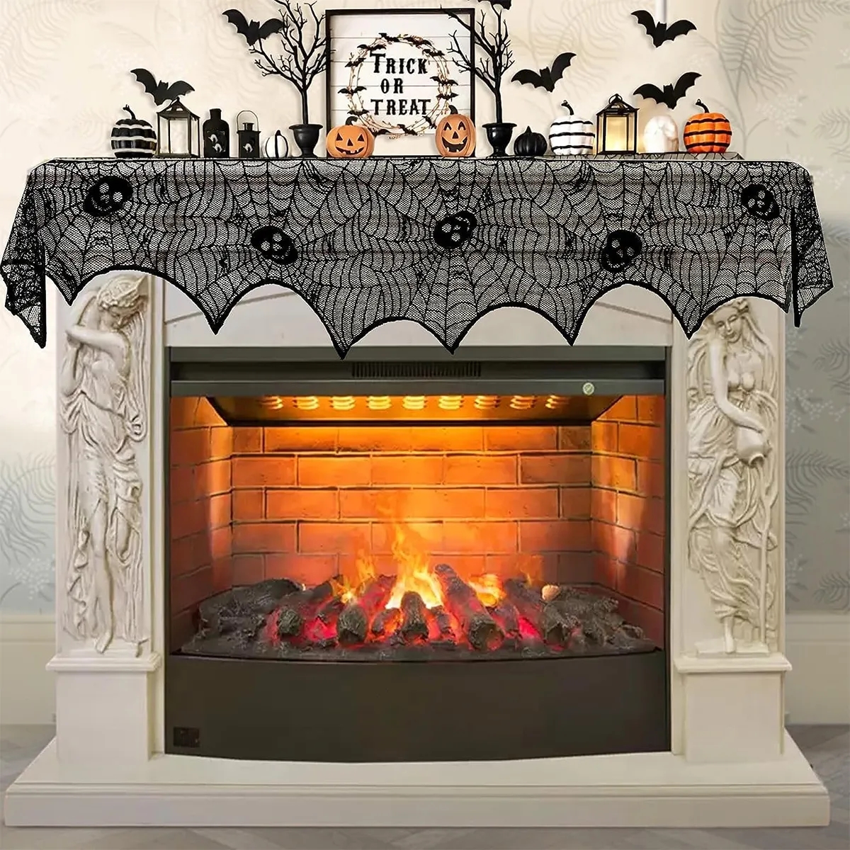 Halloween Decorations Lace Spiderweb Fireplace Mantle Cover 2