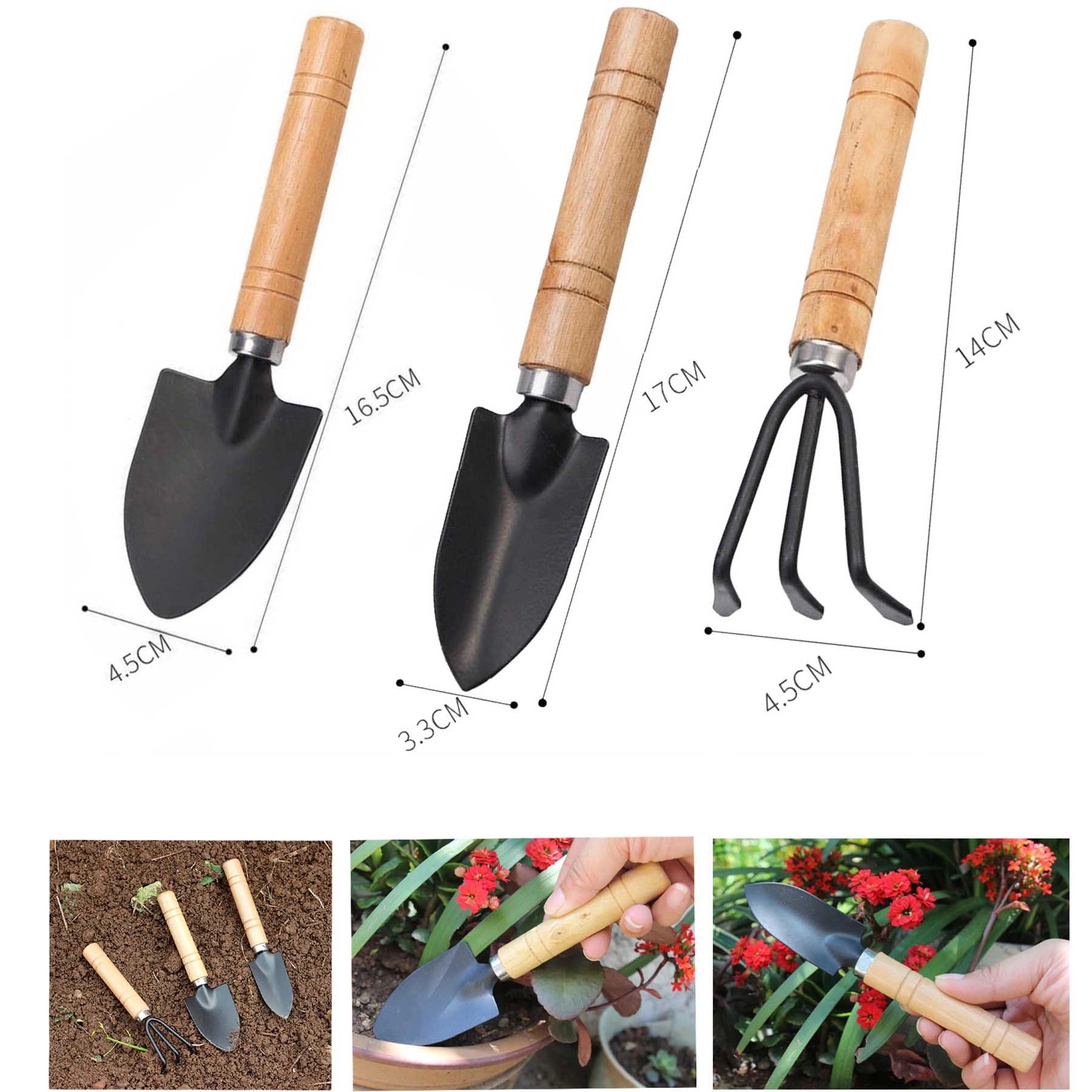 Mini 3 pcs Gardening Tool Set Shovel Rake 5
