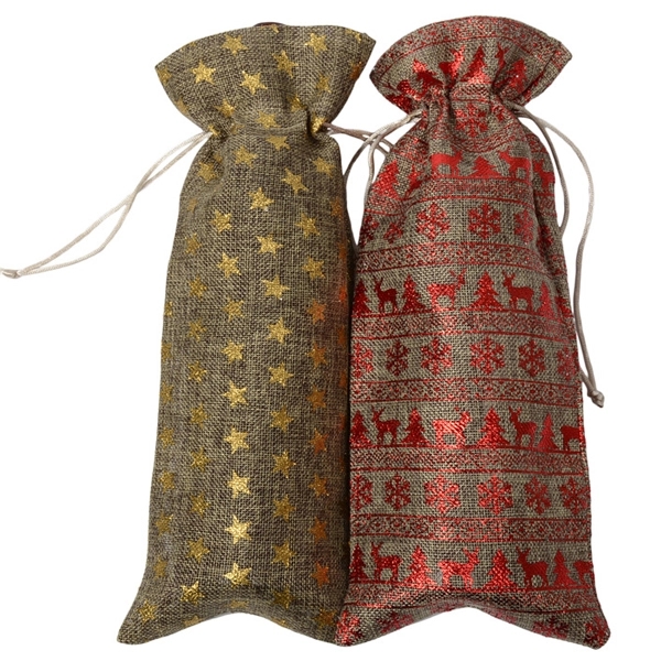 Jute Christmas Drawstring Wine Bags 5