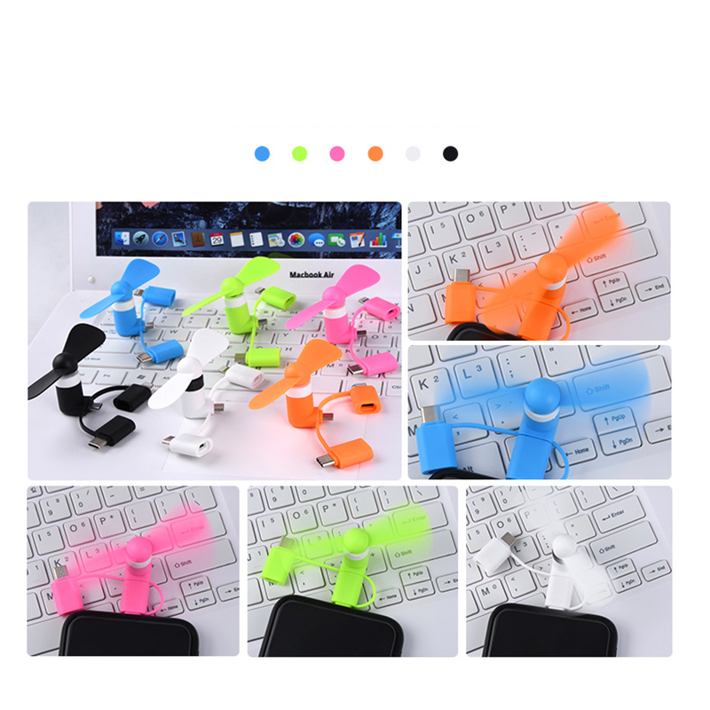 3 in 1 Mini Portable Micro USB/Type C/Lightning Port Phone Fan 14