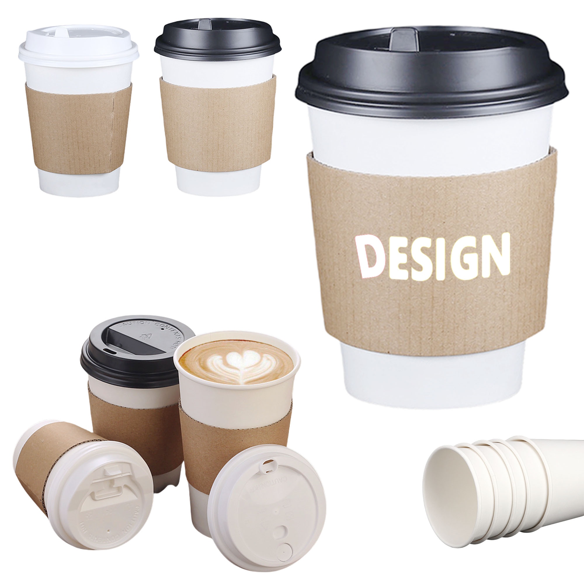 12oz Coffee Cups With Lids Sleeves 2