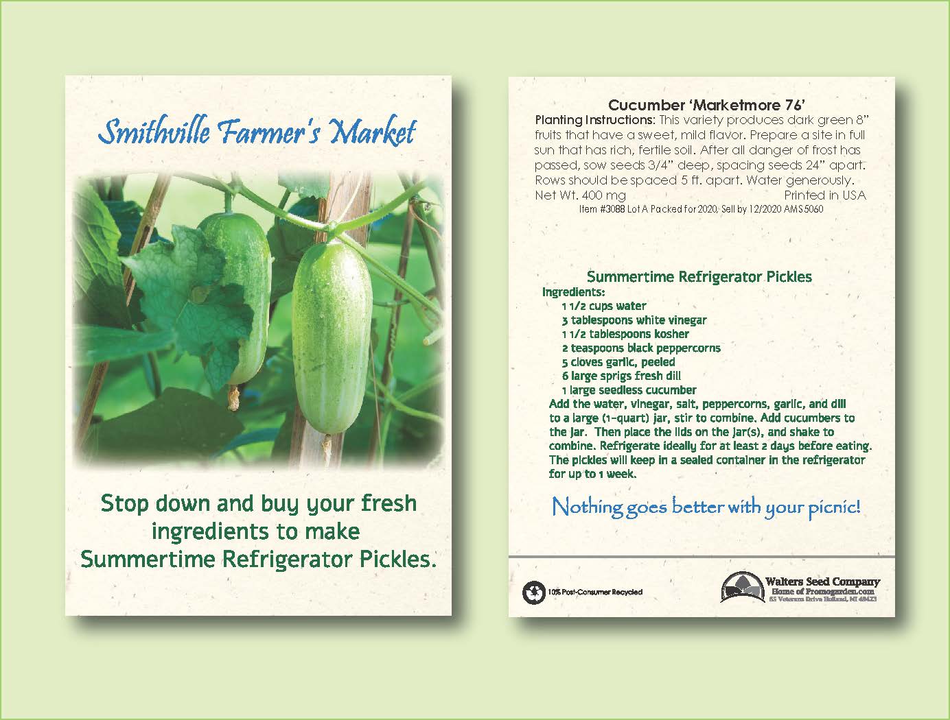 Cucumber Seed Packet - Size 3.25" x 4.5"
