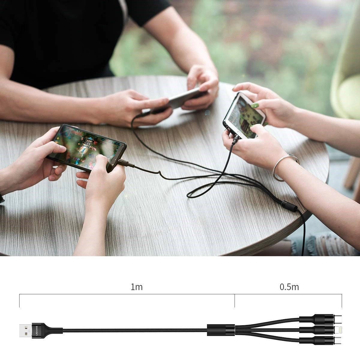 3-in-1 Cell Phone Charging Cable w/Type C Adapter & Keyring 3