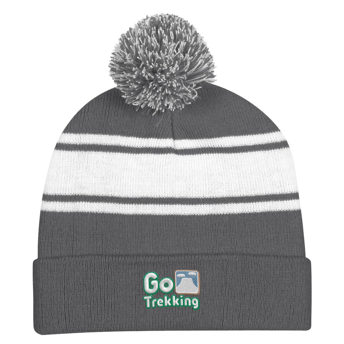 Two-Tone Knit Pom Beanie With Cuff 1