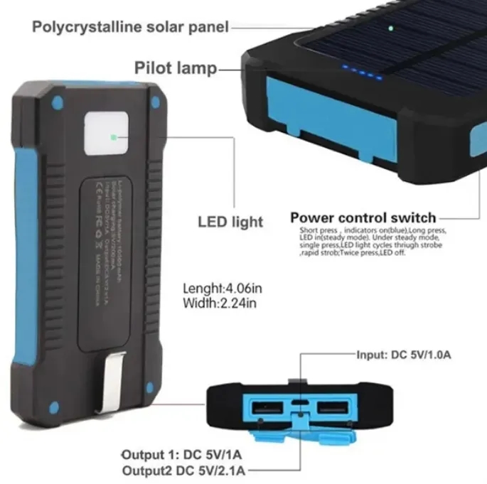 10000 mAh Solar Power Bank with LED Flashlight 1
