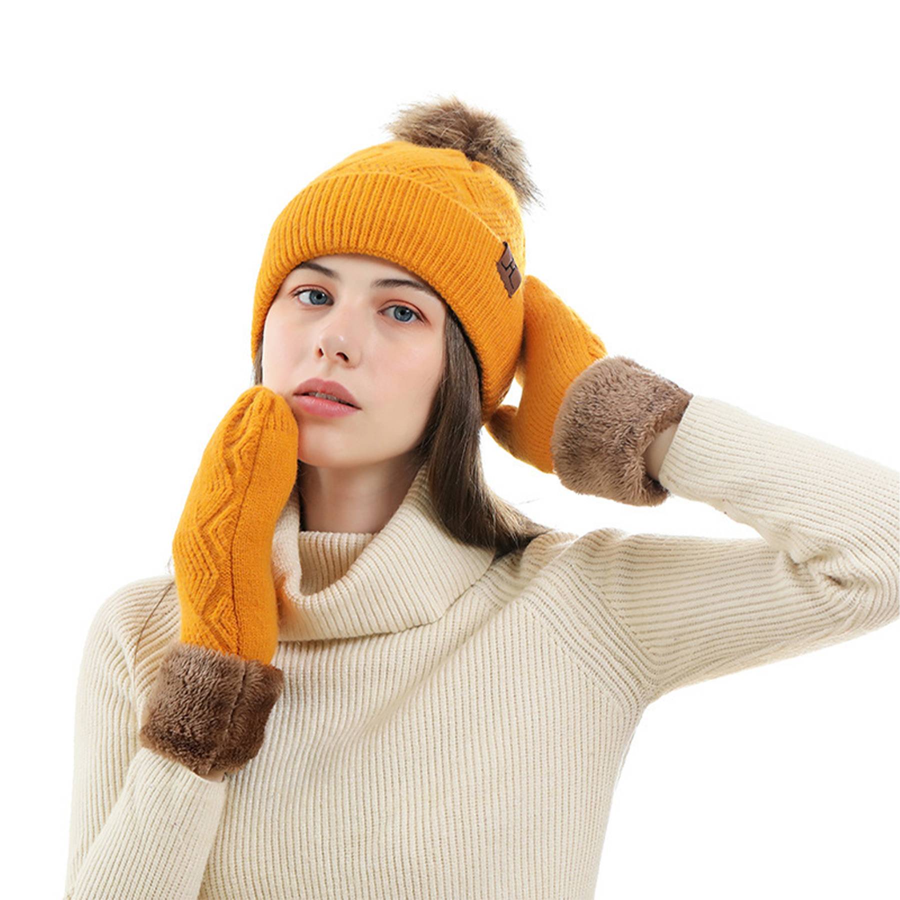 Winter Fashion Outdoor Windproof Hat Gloves Sets 2