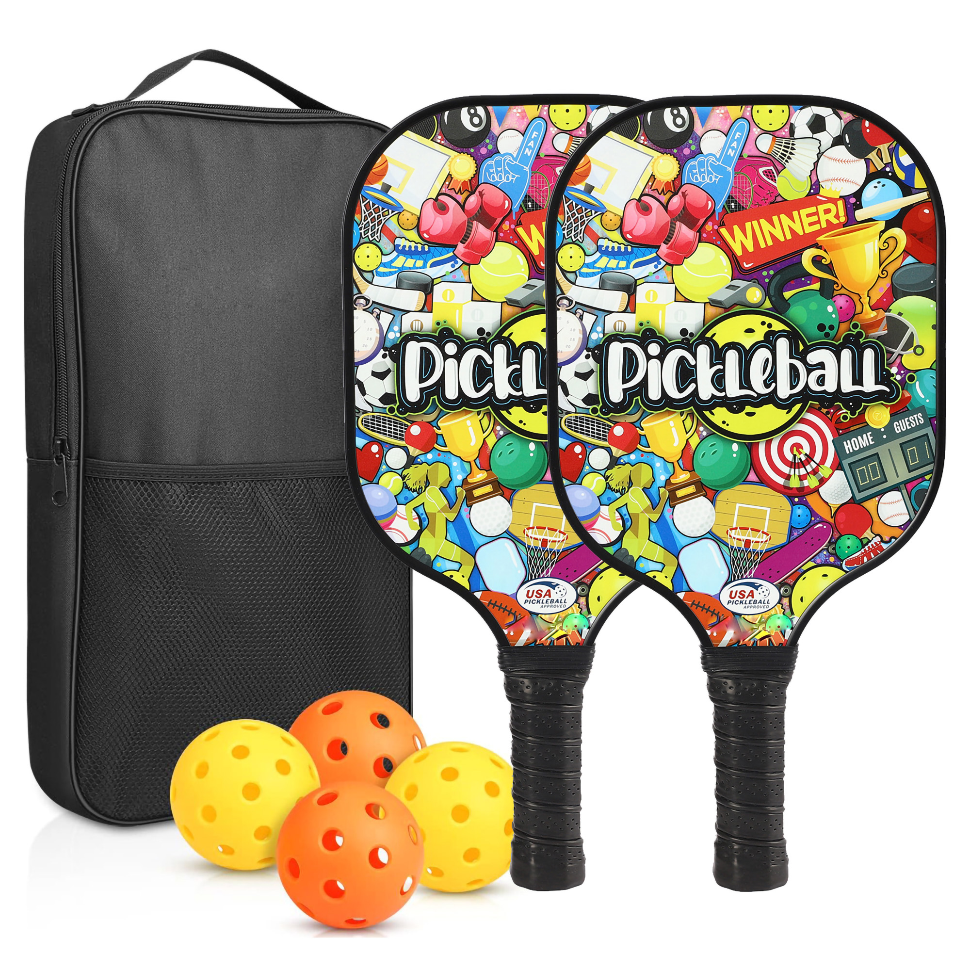 Carbon Fiber 2Sided Full Color Pickleball Paddles Set 7