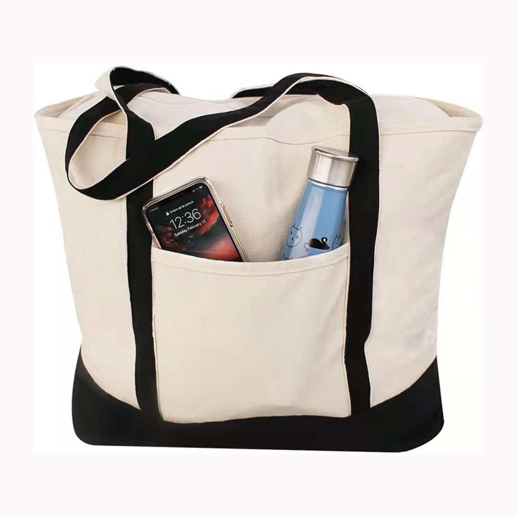 Canvas Tote Bag With External Pocket, custom tote bag with logo imprint 1