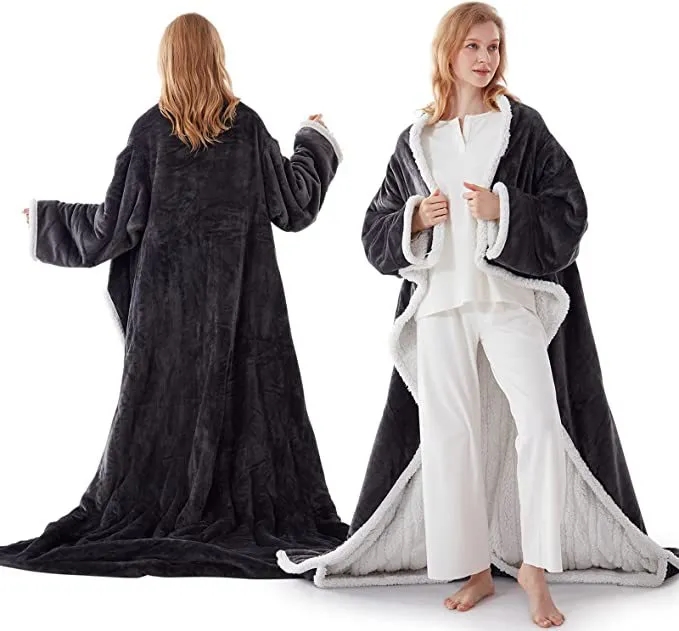 Sherpa Berber Fleece Electric Blanket Heated Poncho Wrap 2