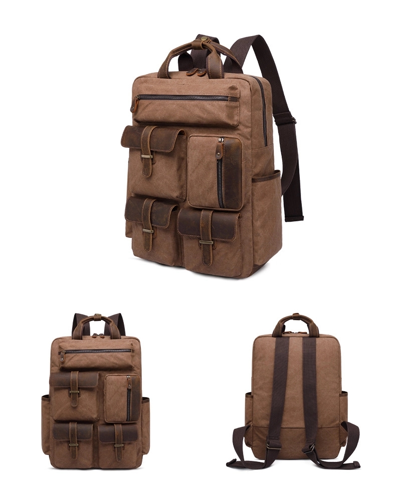 Vintage canvas Leather Backpack 10