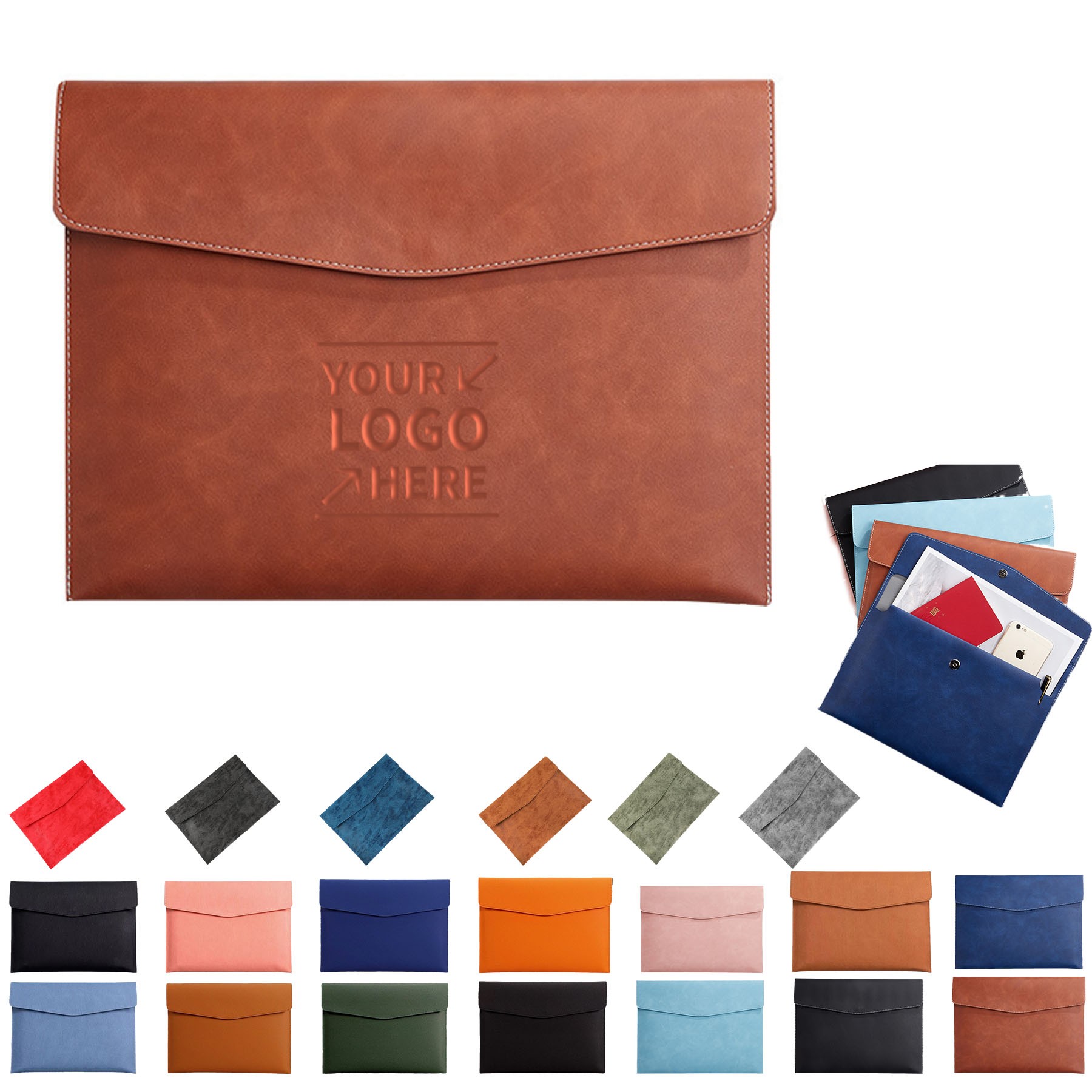 A4 Leather File Folder Document Bag W/ Magnetic Closure