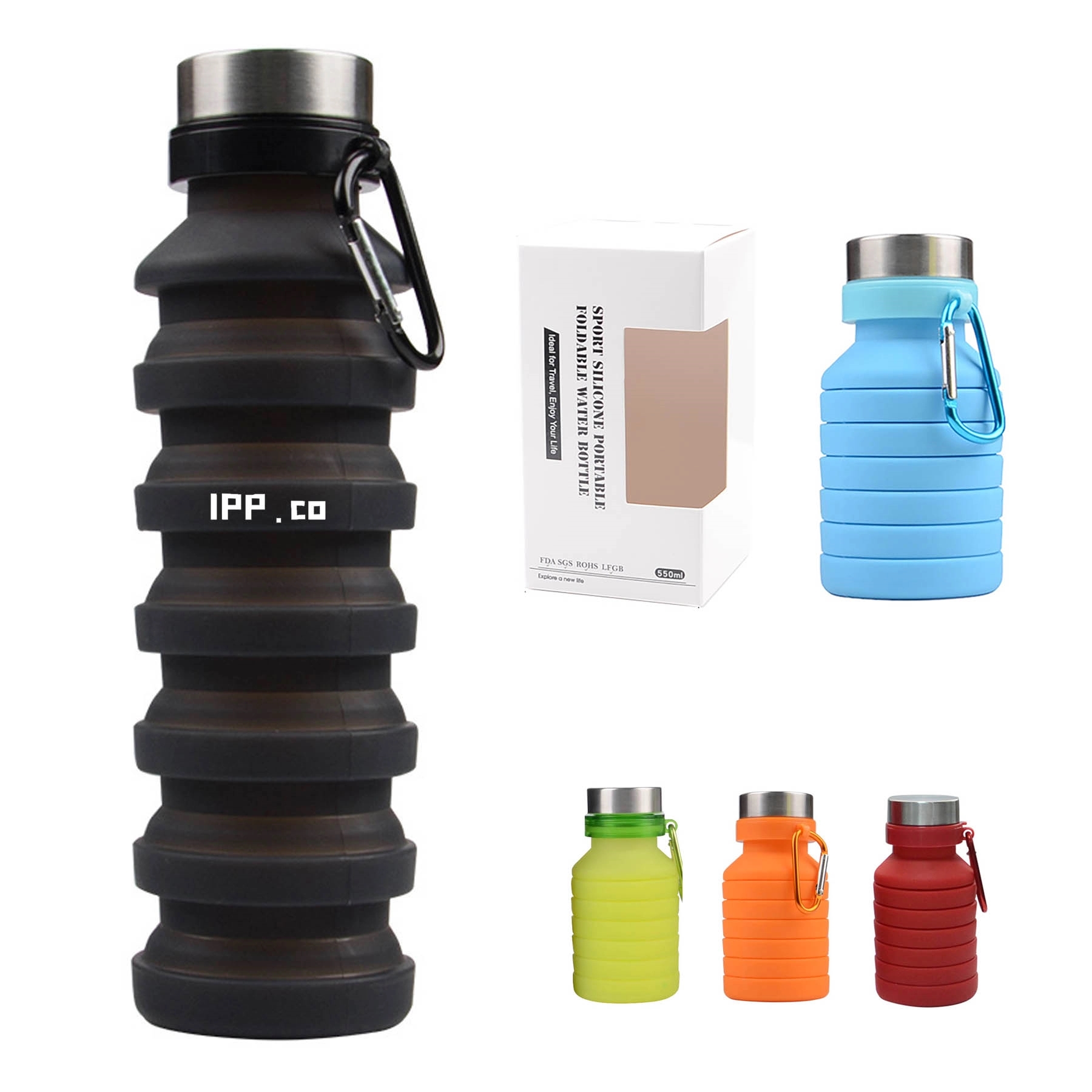 Collapsible Water Bottle BPA Free Sports Travel Portable 3
