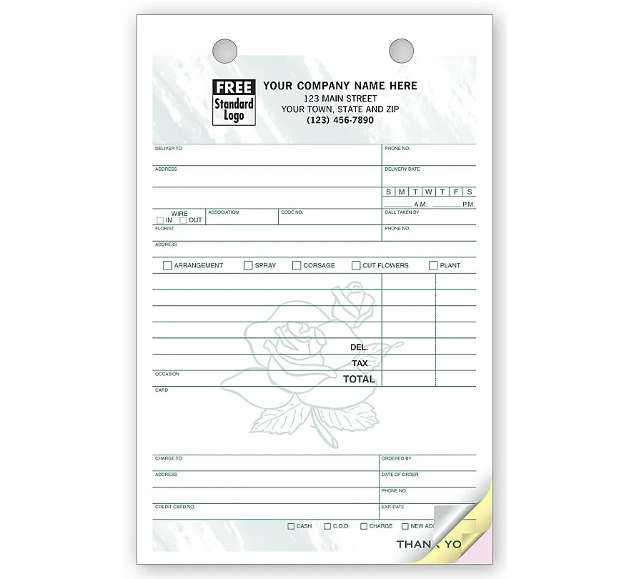 Florist Register Forms, Large, Carbonless 1