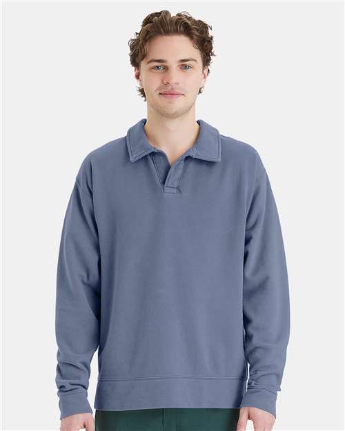 Unisex Garment-Dyed Polo Collar Sweatshirt - GDH490 44