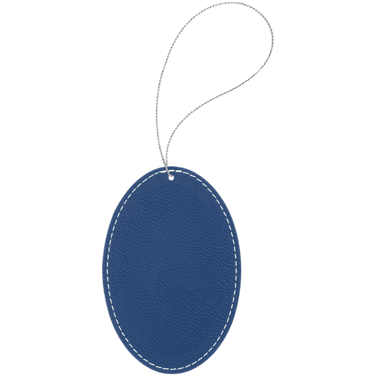 Blue/Silver Leatherette Oval Ornament with Silver String 3