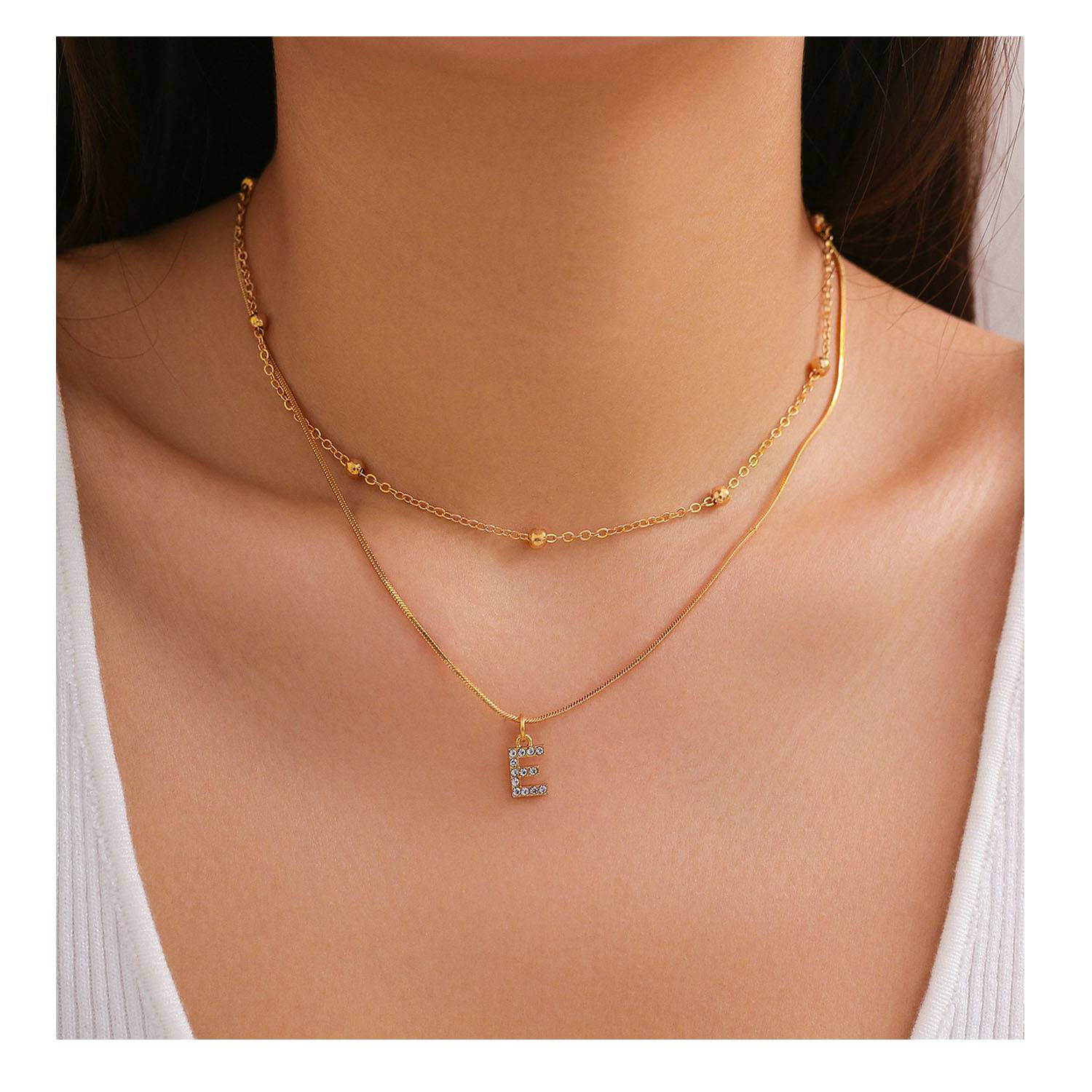 18K Gold Layered Initial Necklace Tiny A-Z Pendant Choker Ne 3