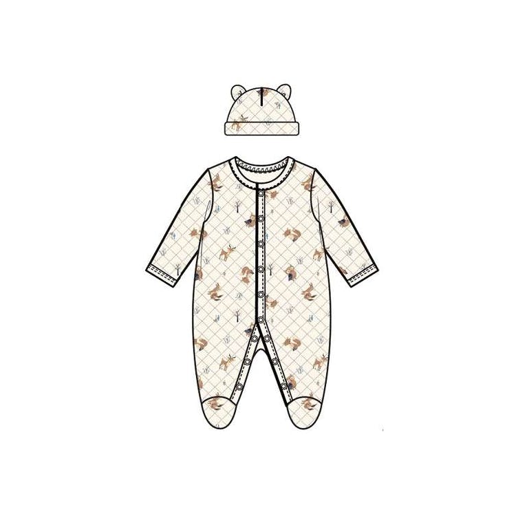 Baby Quilted Sleep & Play Bodysuits with Hat Oatmeal 2