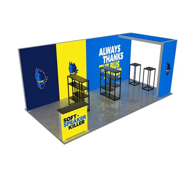 20ft Backlit Trade Show Display – LED Backwall Display with Dual Counters & Branding 7