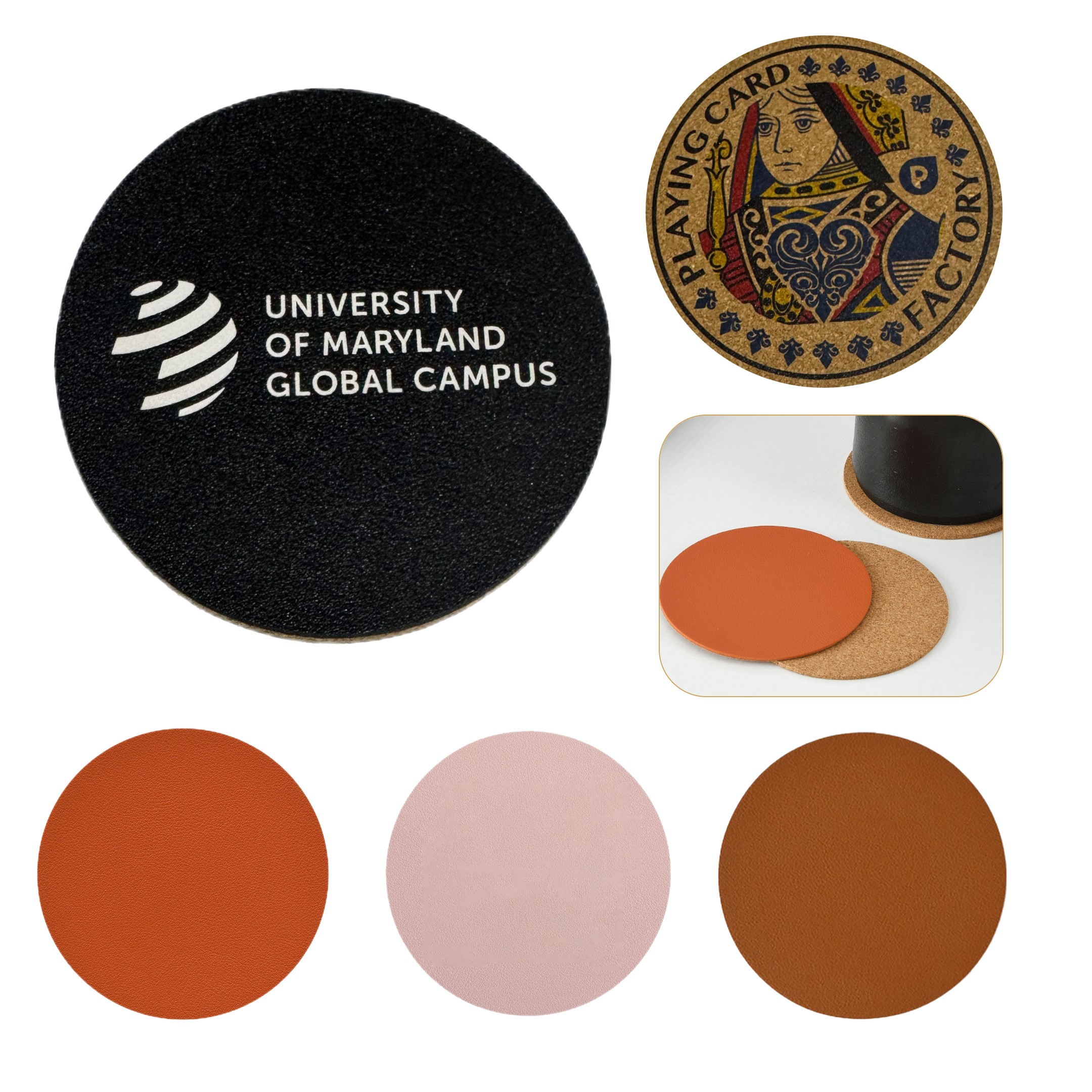 PU Leather and Cork Round Coasters 2