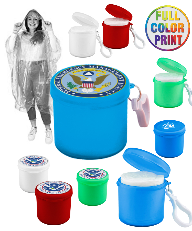 Rain Poncho with Case and Carabiner Clip - Full Color Dome 2