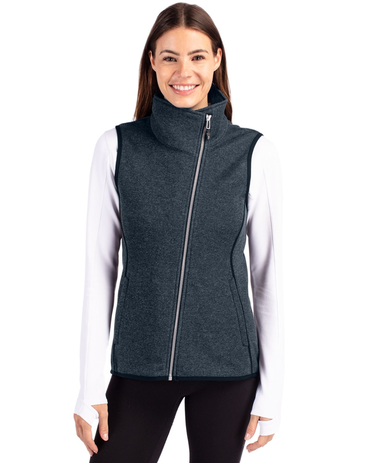 Cutter & Buck Mainsail Sweater-Knit Womens Full Zip Asymmetrical Vest 56