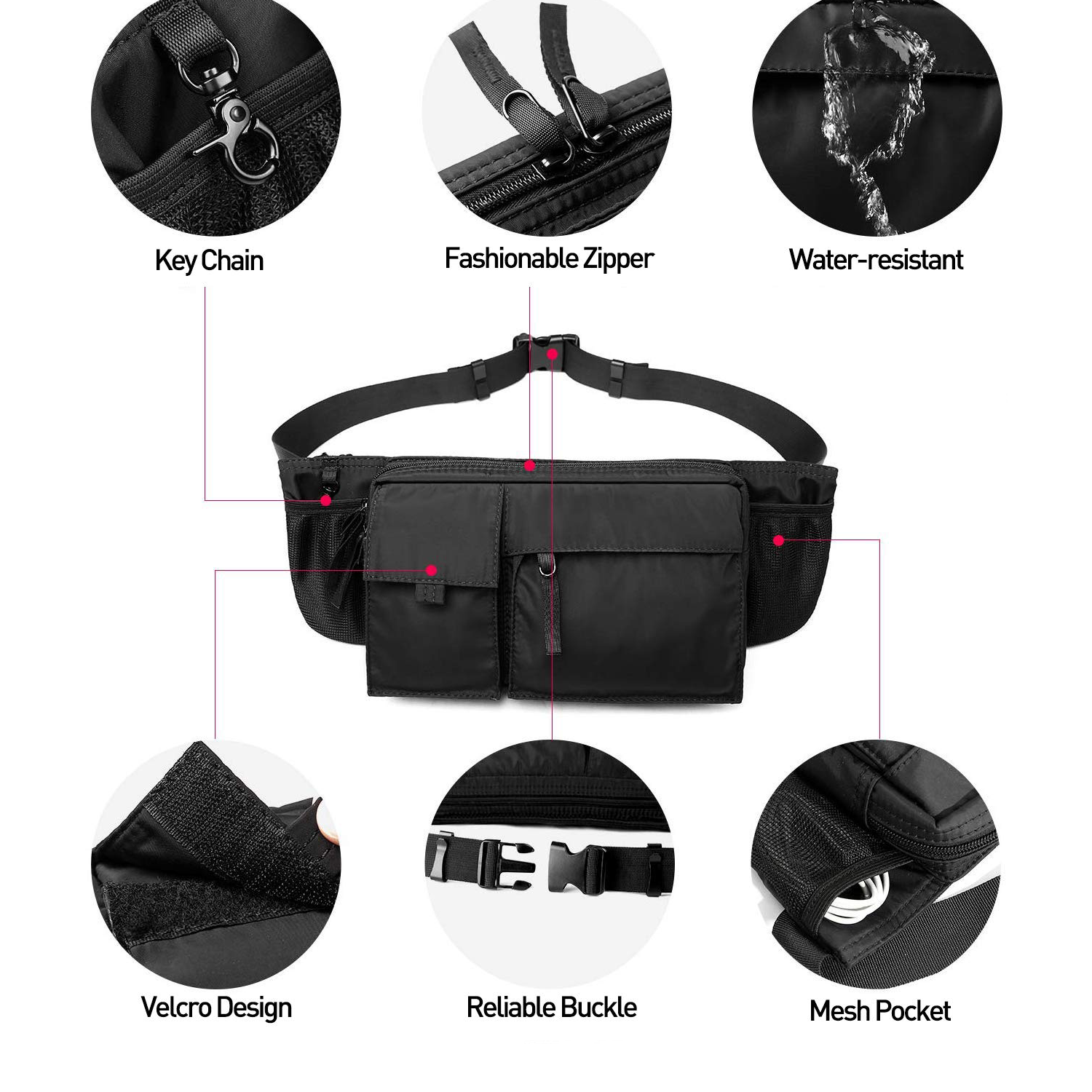 Large Waterproof Black Waist Bag 5
