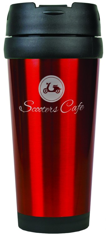 16 oz. Red Laser Engraved Stainless Steel Travel Mug 2