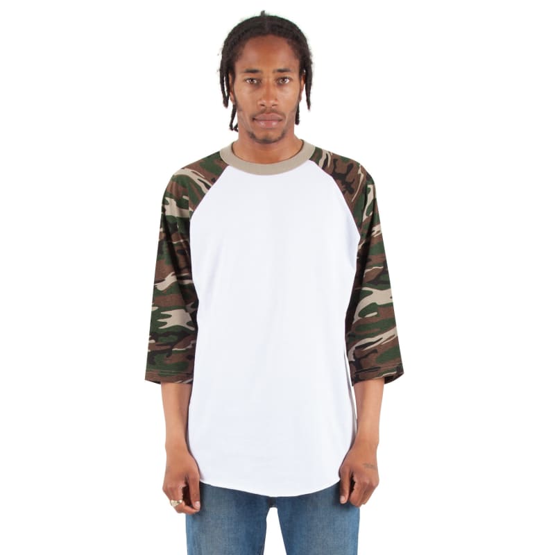Shaka Wear Adult Three-Quarter Sleeve Camo Raglan T-Shirt 1