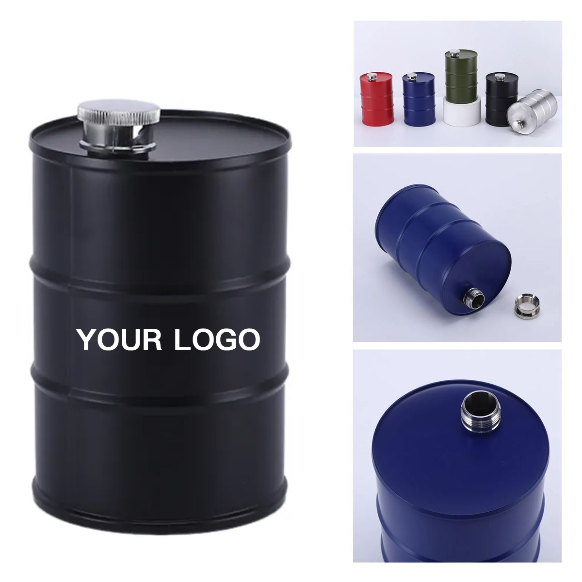 Portable 24oz Oil Drum Flask for Camping or Picnics, custom water bottle with logo imprint 2