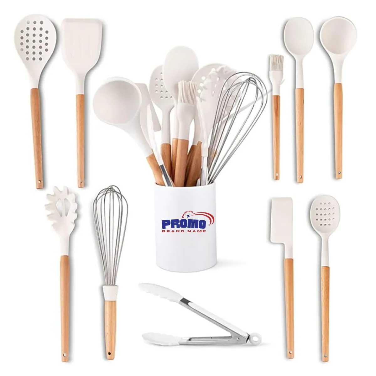 Heat Resistant Wooden Handle Silicone Kitchen Utensil Set 2