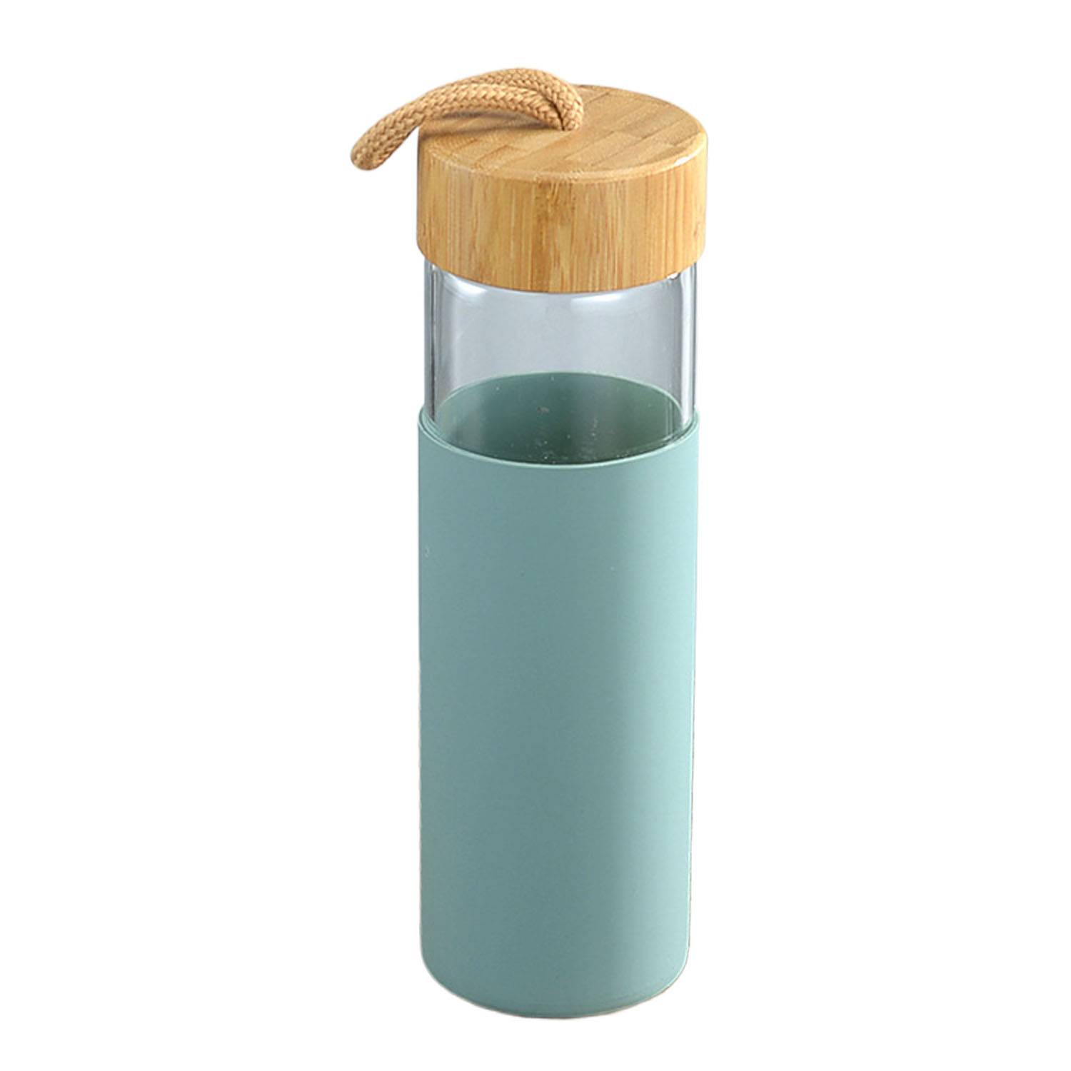 16oz Glass Water Bottle With Bamboo Lid And Silicone Sleeve 4