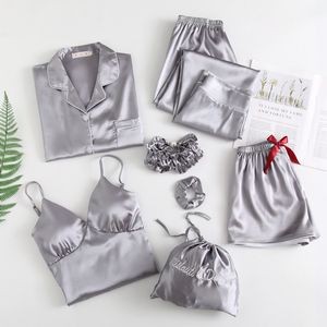 Women'S 7Pcs Silk Satin Pajama Set 5