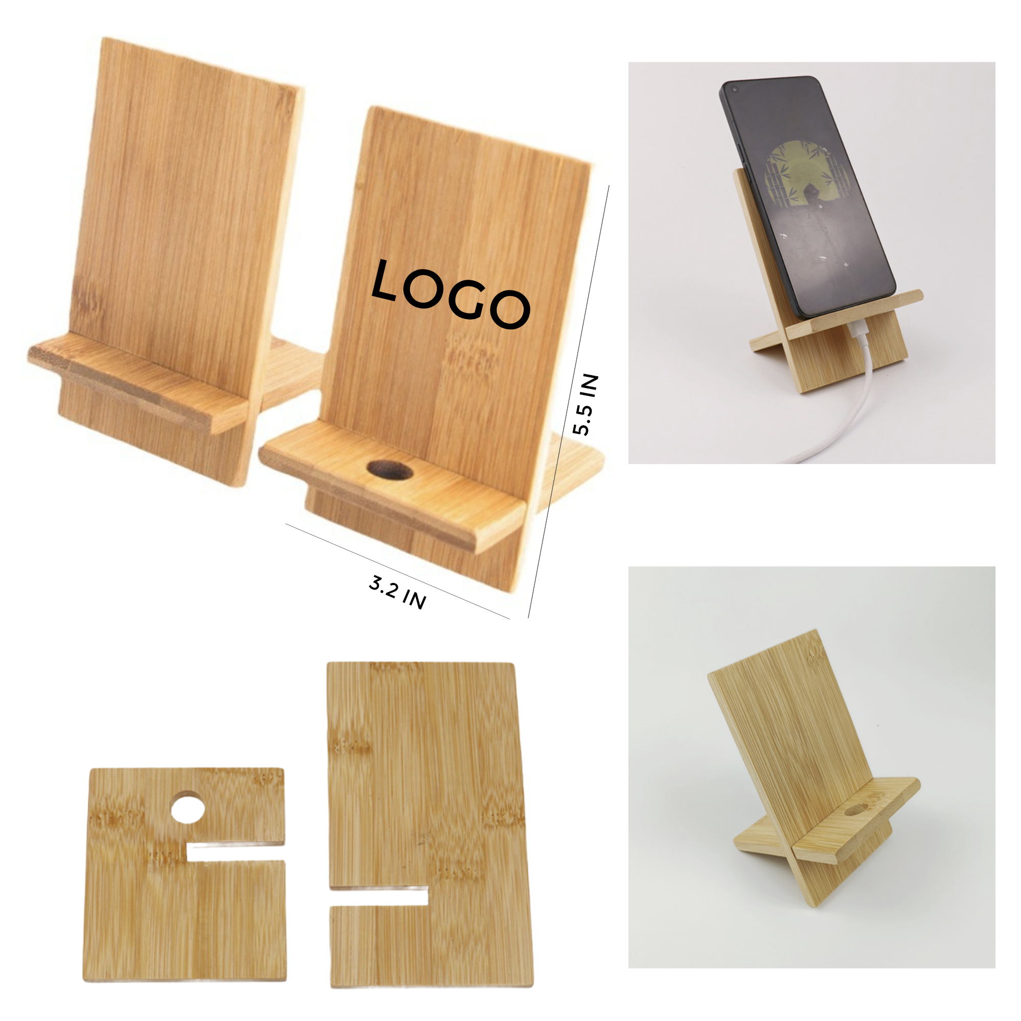 MOQ 10 PCS Stylish Bamboo Portable Cell Phone Holder 1