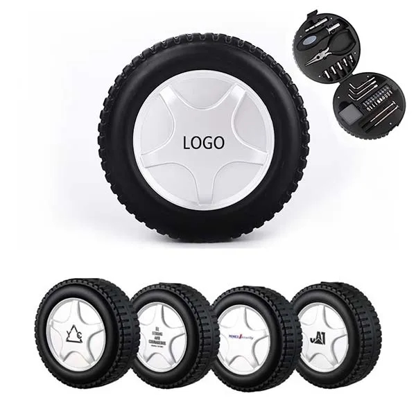 Custom 24-piece tool set in tire shaped case 1