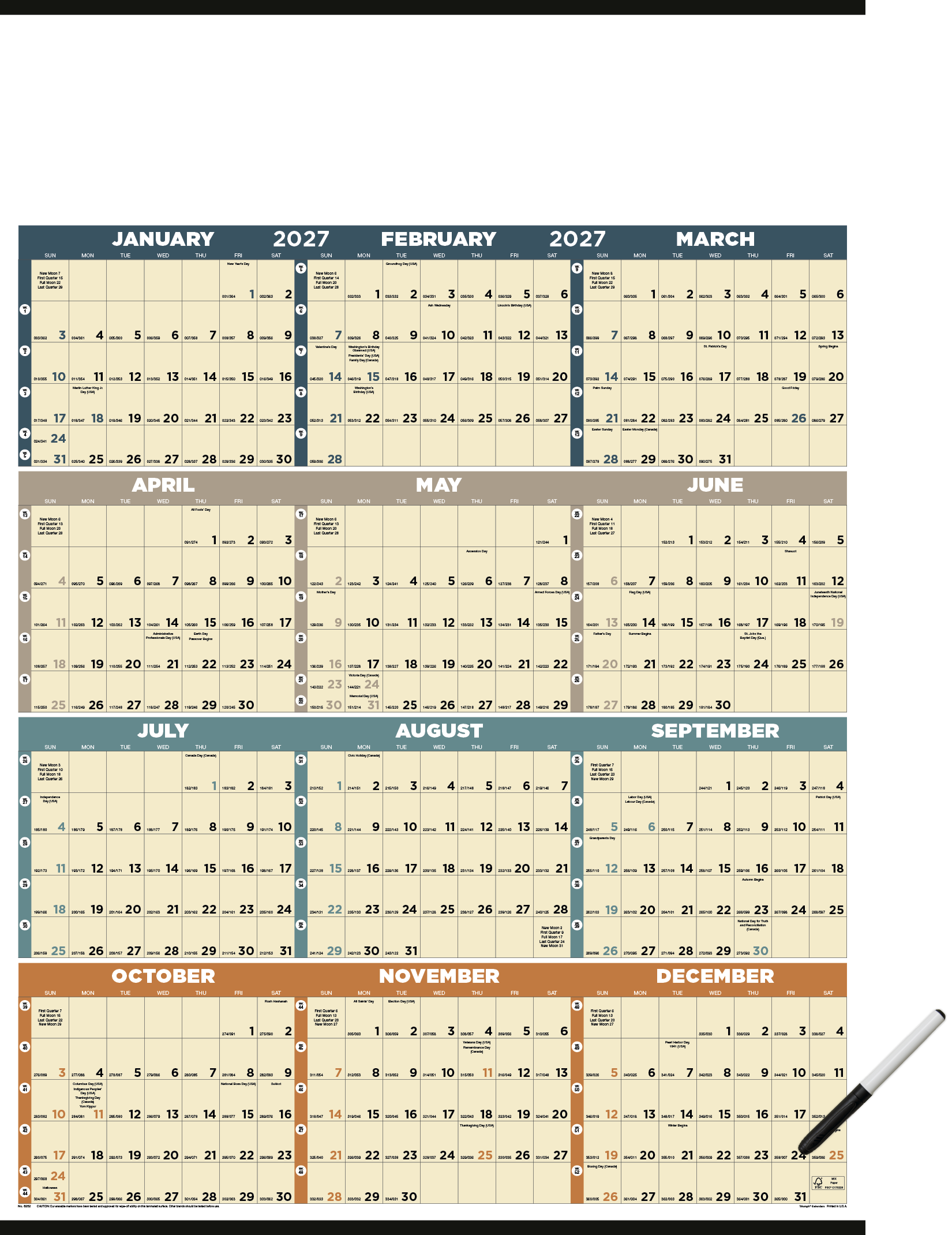 Triumph® Calendars Time Management Span-A-Year (Laminated w/Marker) Calendar 16