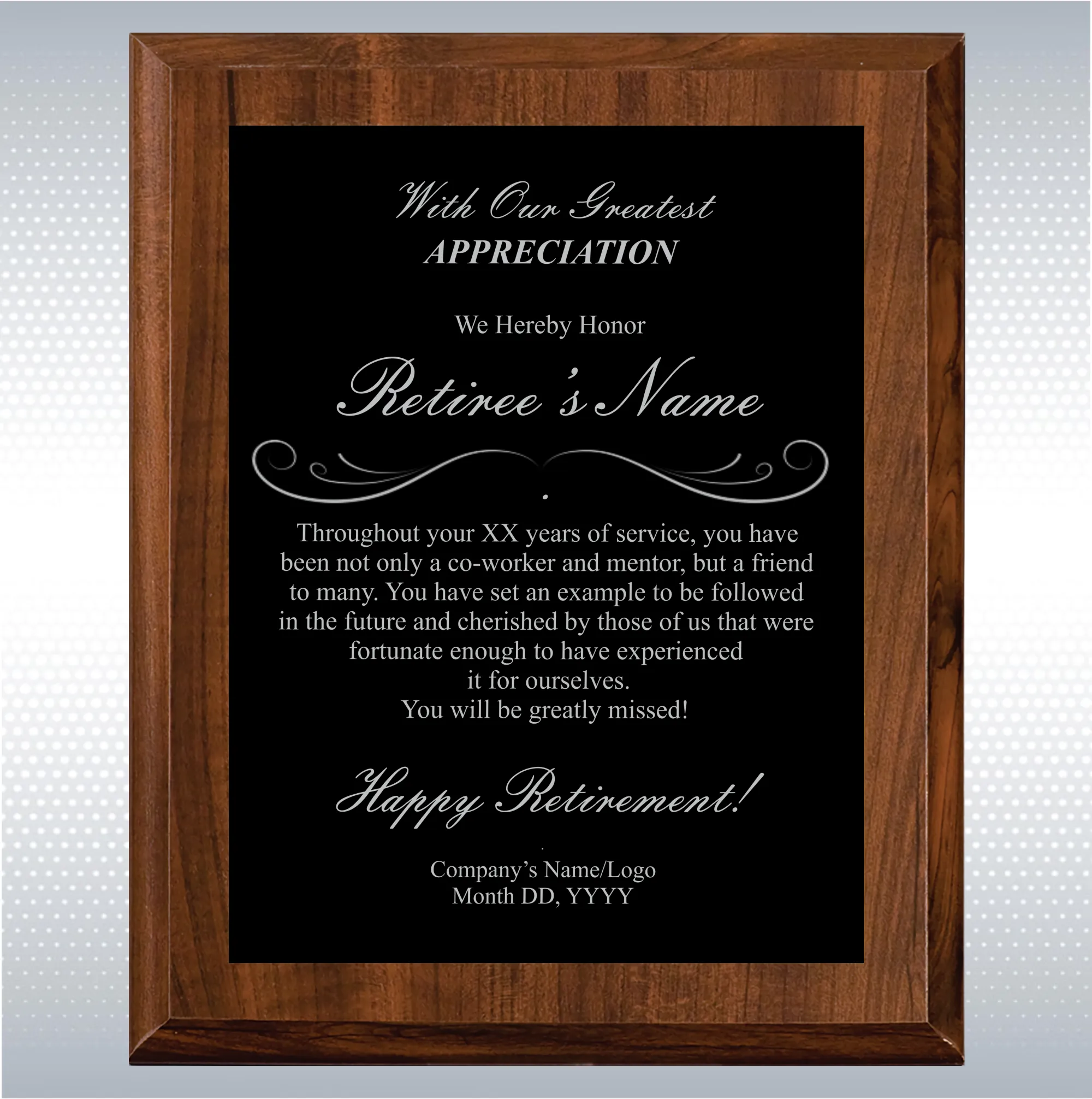 Cherry Finish Plaque Retirement Gift Award 10