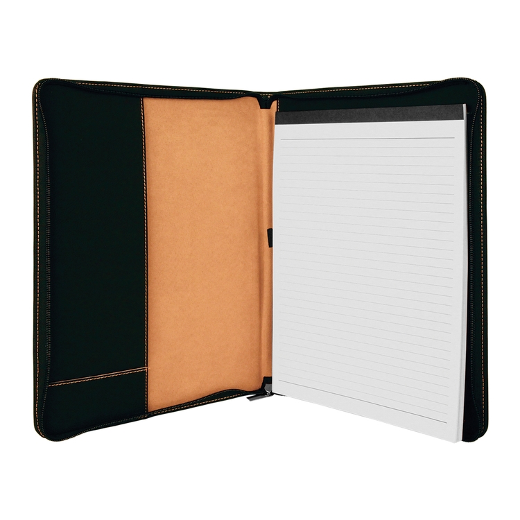 9" x 12" Leatherette Black/Gold Portfolio with Zipper 8