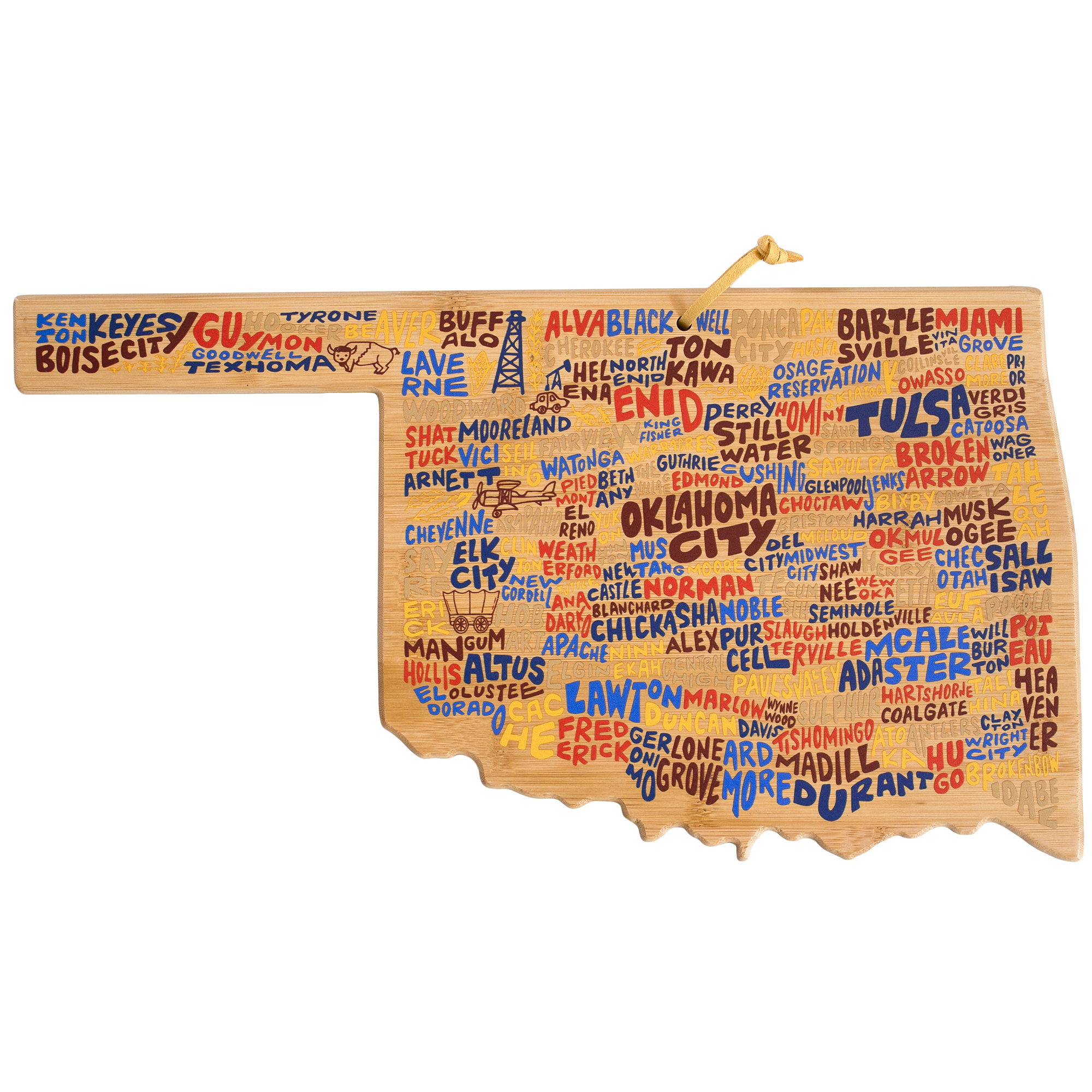 Oklahoma State Shaped Cutting and Serving Board with Artwork by Wander on Words™