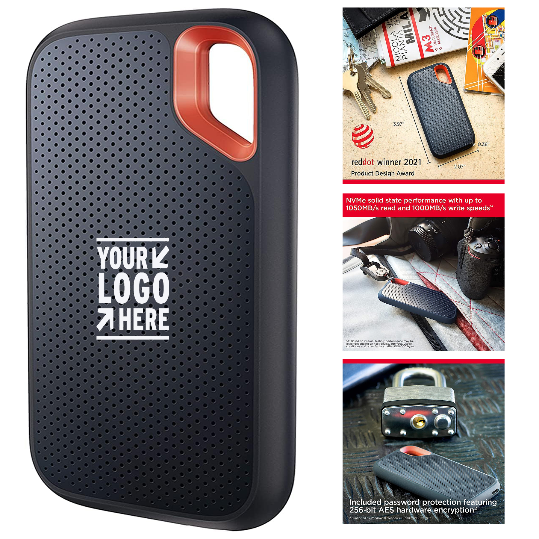 500GB Extreme Portable SSD Up To 1050MB/s - USB-C USB 3.2 Gen 2 External Solid State Drive