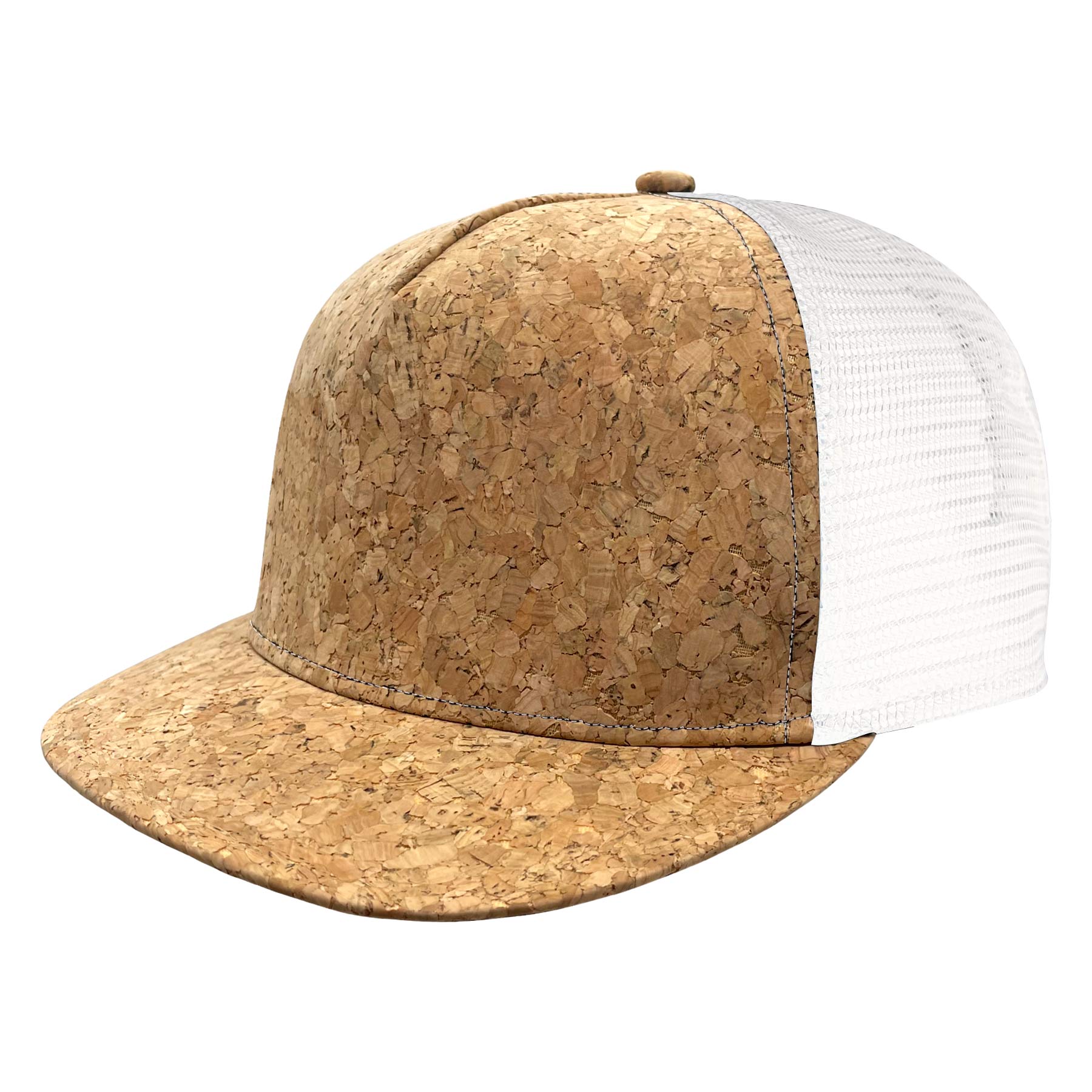 Cork Flat Visor 5 Panel Snapback Mesh Back Trucker Hat 2