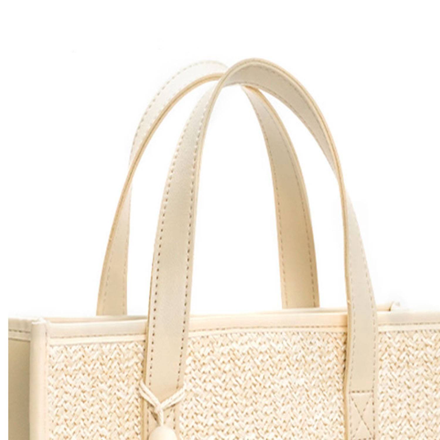 Lightweight Woven Tote Bag w/ PU Leather Handles 3