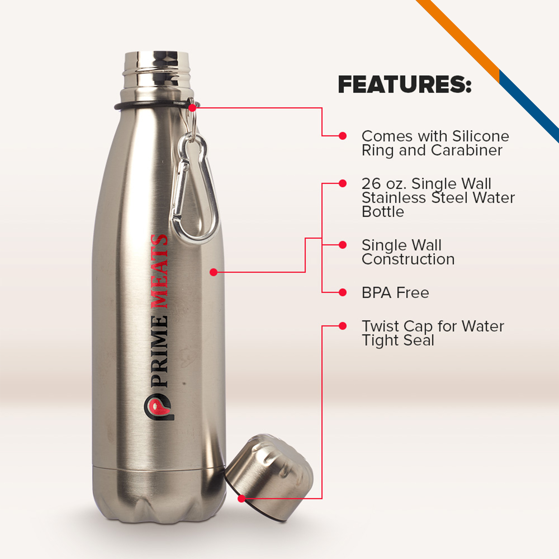 Fedo Stainless Steel Water Bottle - 26 OZ., custom water bottle with logo imprint 4