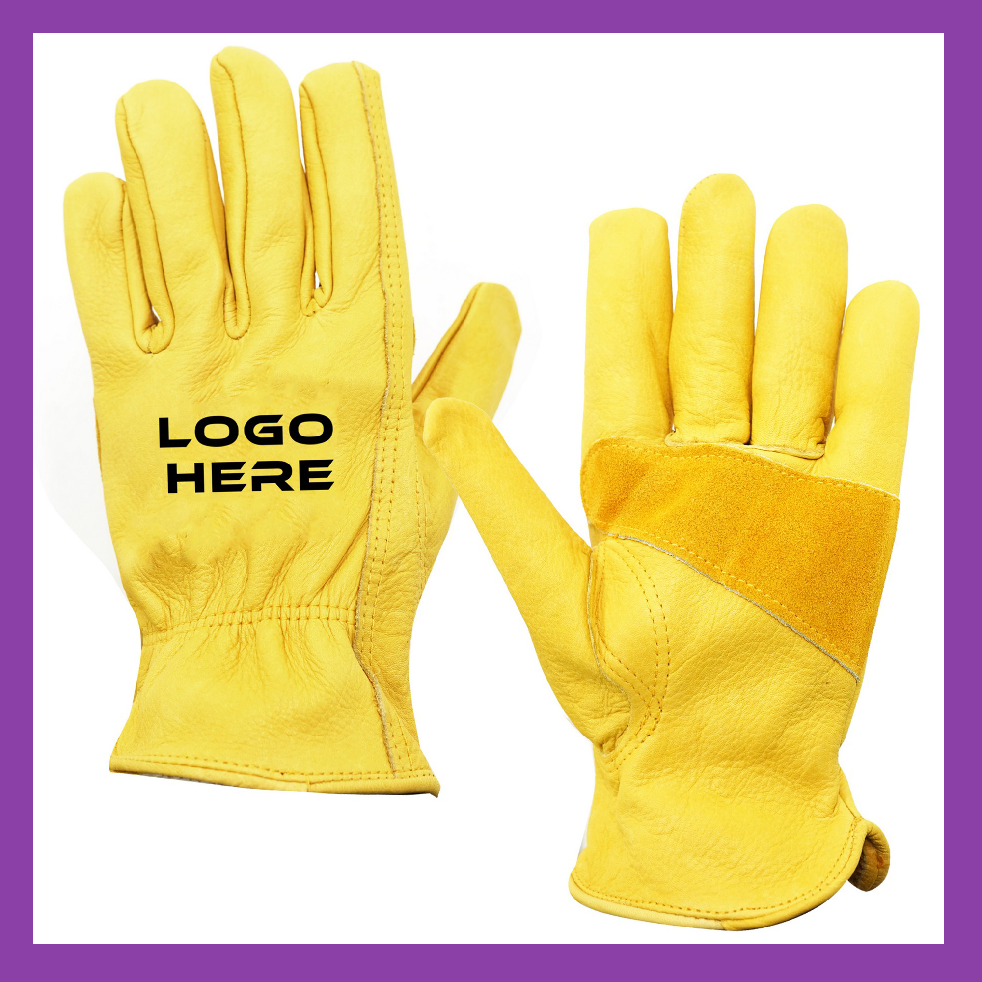 Yellow Cowhide Leather Palm Gloves 1