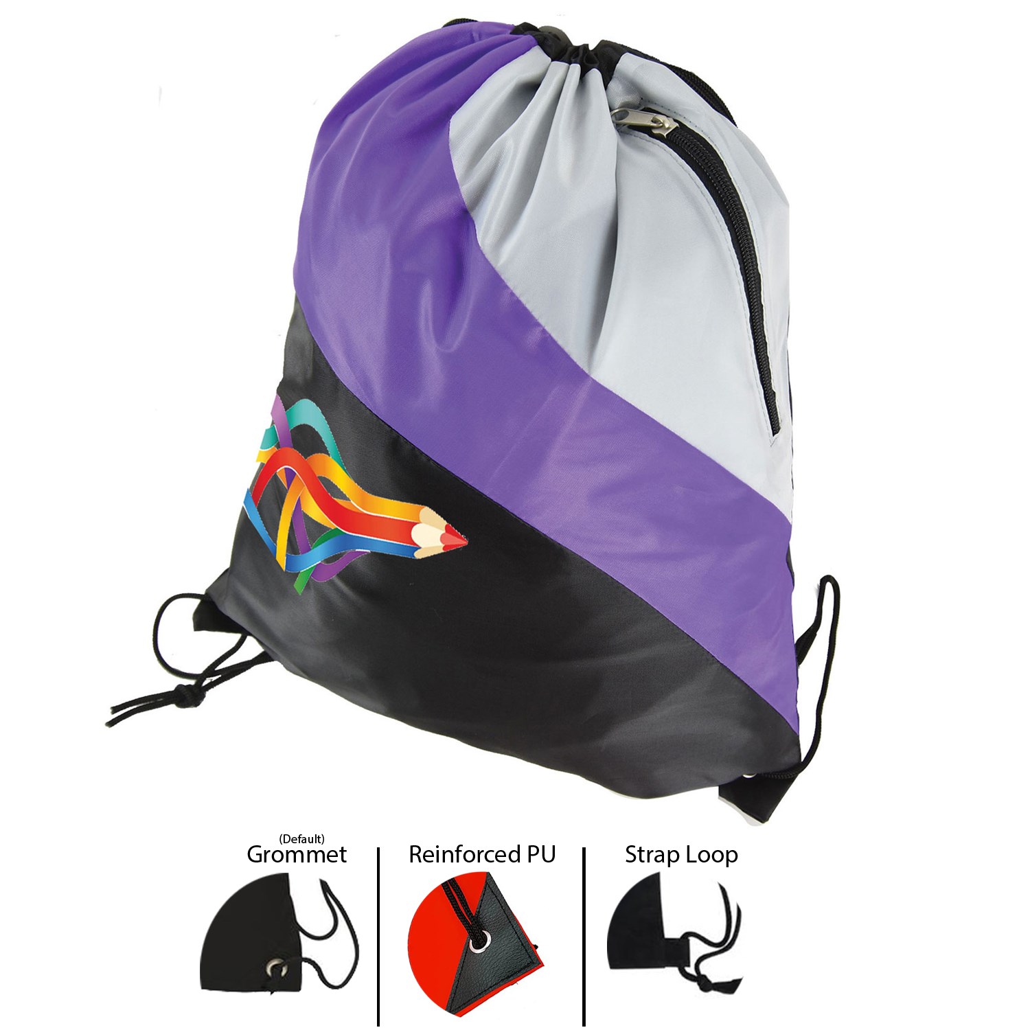 Tri Color Premium Drawstring Bag with Zipper Pocket 2