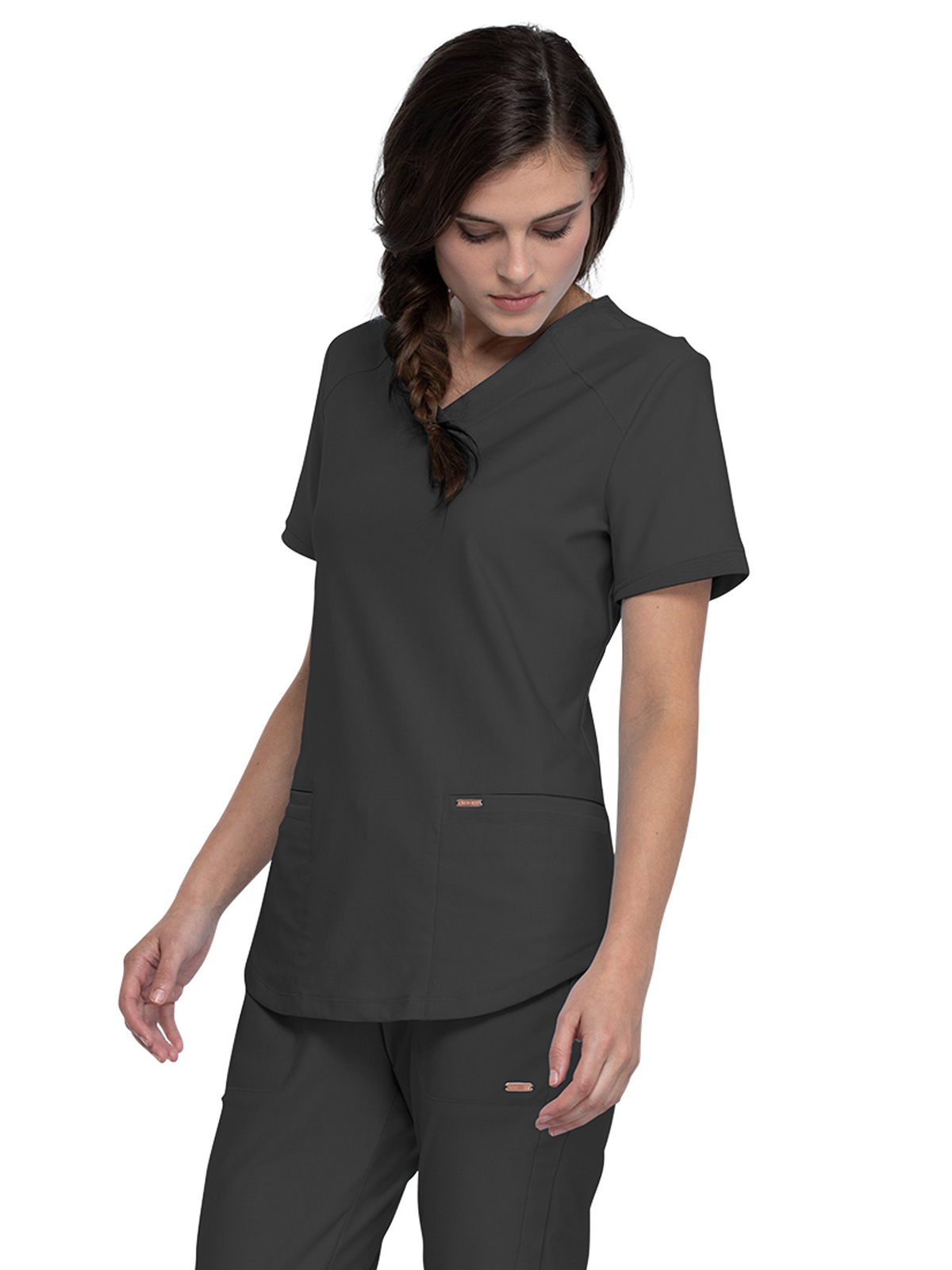 Cherokee - Form - Women's 2-Pocket Curved Hemline V-Neck Top 33