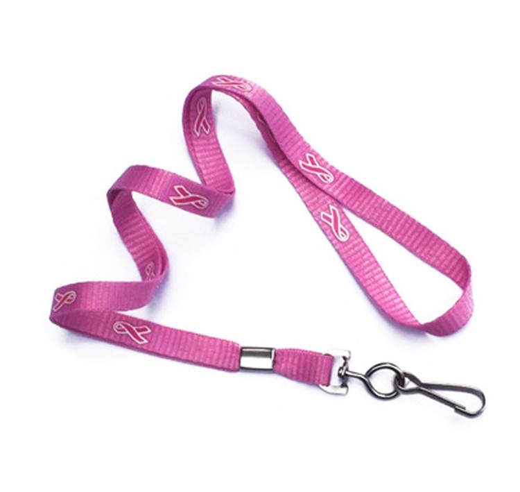 3/8" Breast Cancer Awareness Flat Polyester Lanyards 3