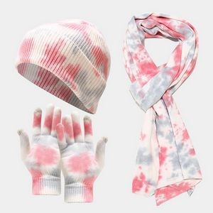Skiing Hat Windproof Tie-dye Knit Gloves Knitted Scarf Sets 4