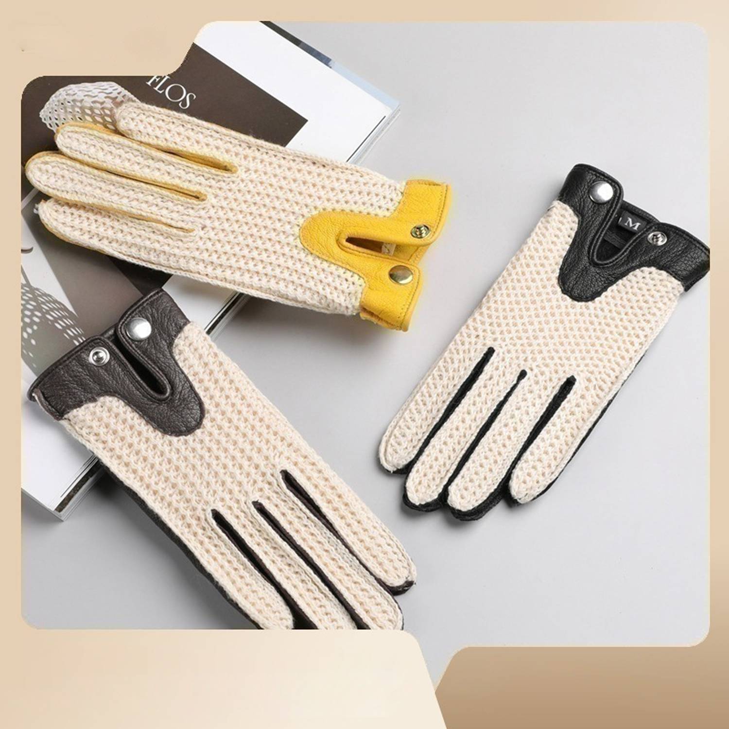 Men's Driving Knitted Mesh Breathable Sheepskin Gloves 5