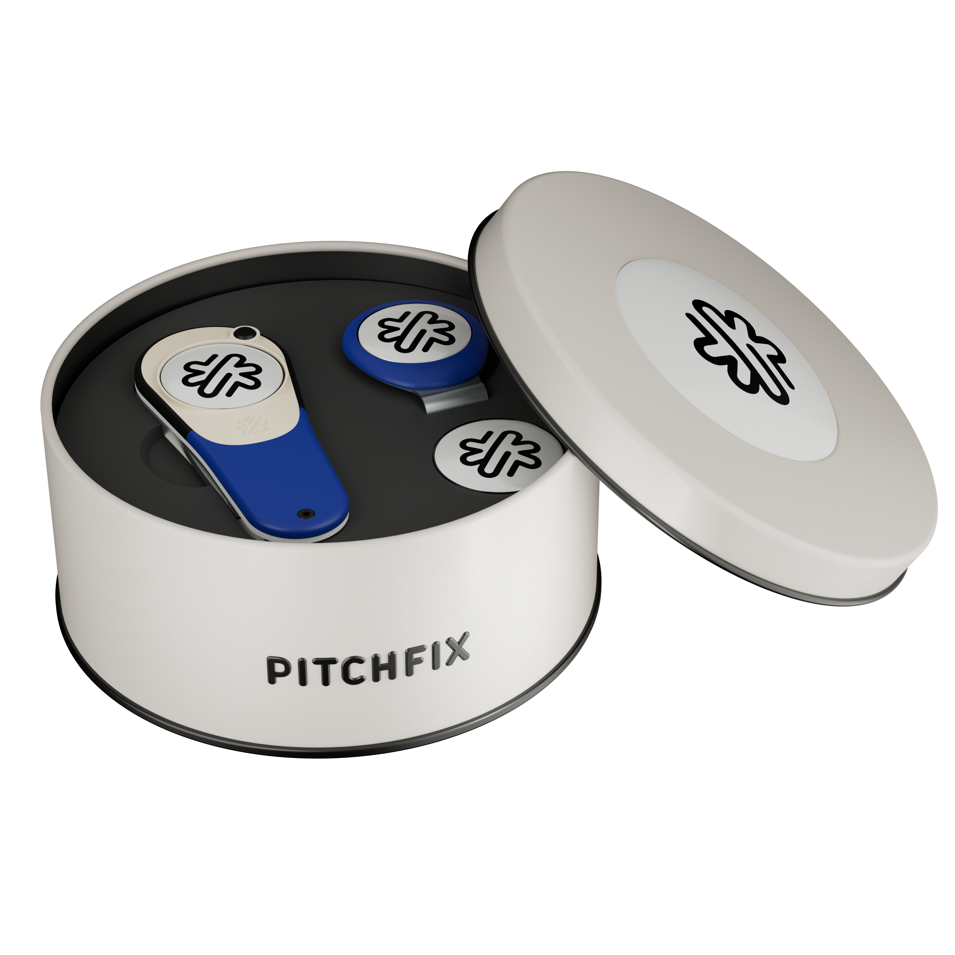 Pitchfix Icon Golf Divot Tool in Round Tin with Hat Clip & Extra Ball Marker 8
