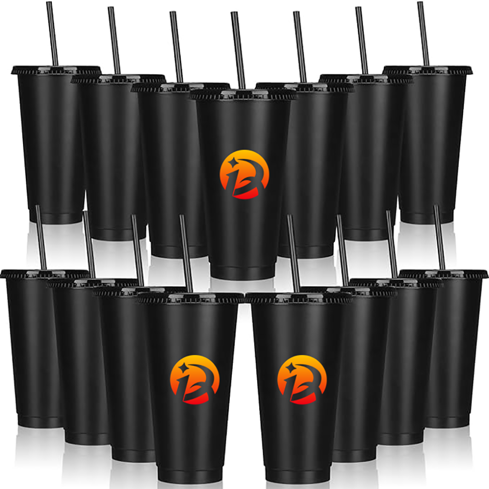 24 oz pure black straw cola plastic water cup 3